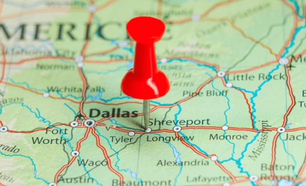 map of east texas with pin at longview