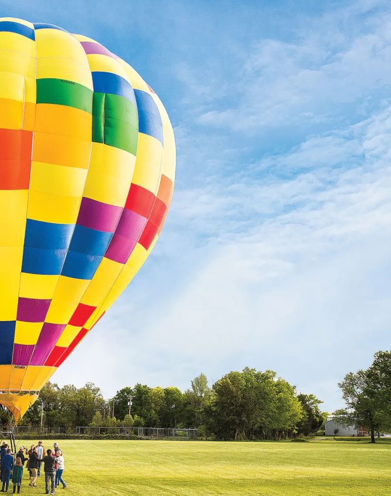 hot air balloon in a field in longview texas