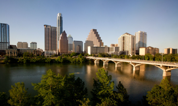city view of Longview, Texas including the river and bridge as you enter the heart of the city