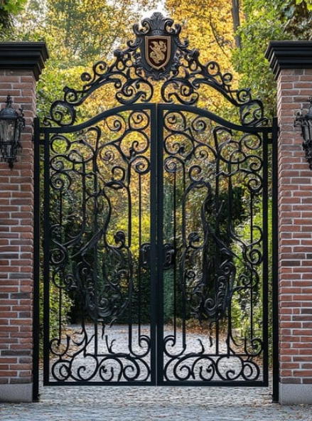 wrought iron entry gates designed by an expert wrought iron fabricator that incorporated beautiful artistic scrollowrk that adds elegance and sophistication